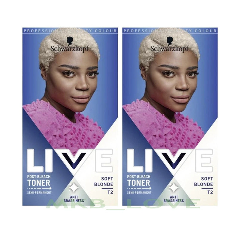 Two packages of Schwarzkopf Live Post-Bleach Toner for soft blonde hair on a white background.
