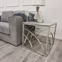 Vesta Chrome Lamp Table with Stomach Ash Sintered Stone Top