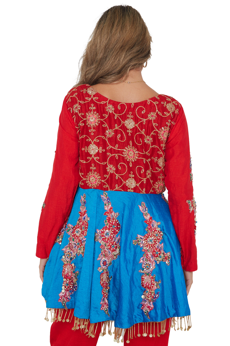 Red and Blue vibrant peplum dress