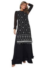 Black long top kurta kameez with silver sequins and beads
