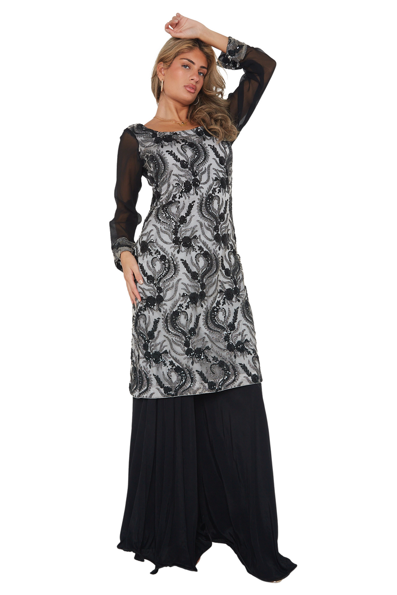 Black and Silver Long Kameez