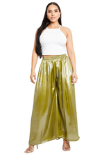 Shimmery Silk Olive Green Flare Trousers