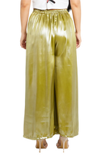 Shimmery Silk Olive Green Flare Trousers