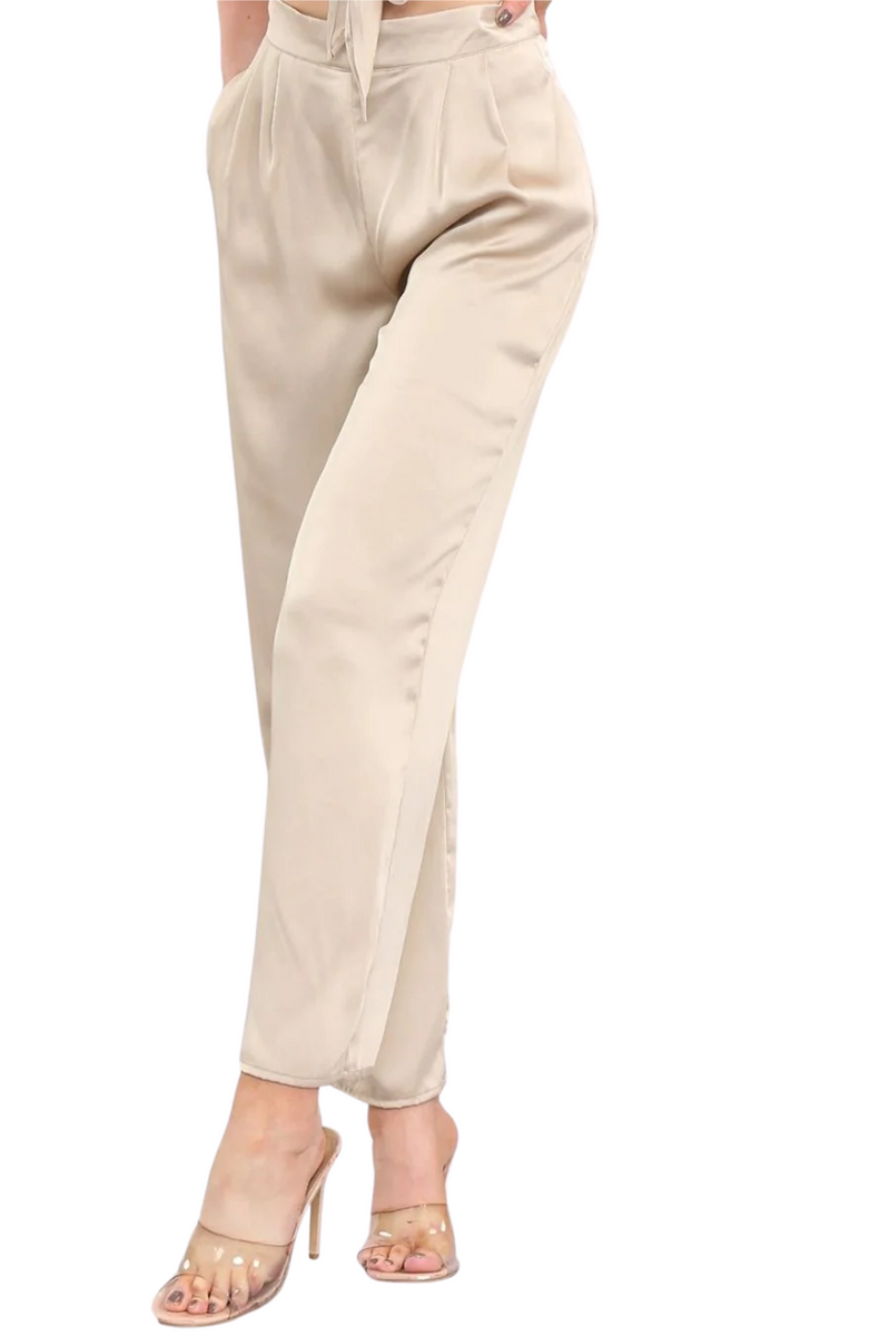Beige Brushed Satin Trousers