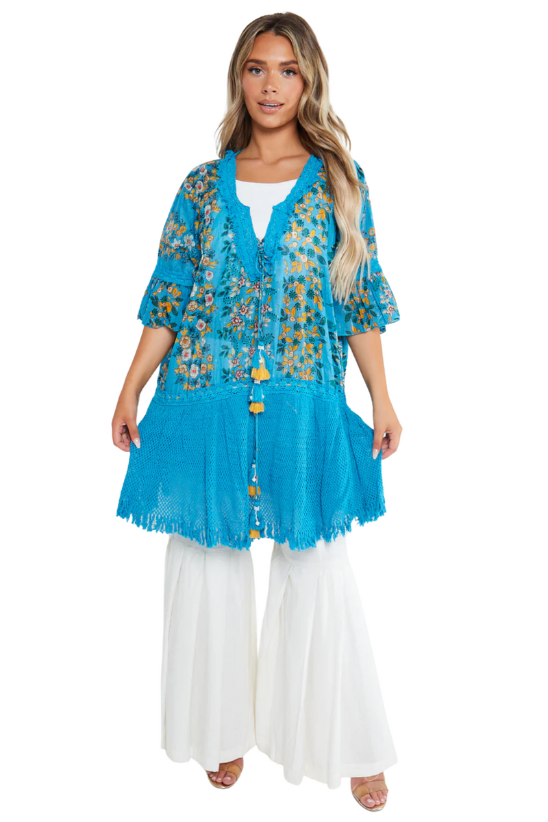 Midi blue floral dress top
