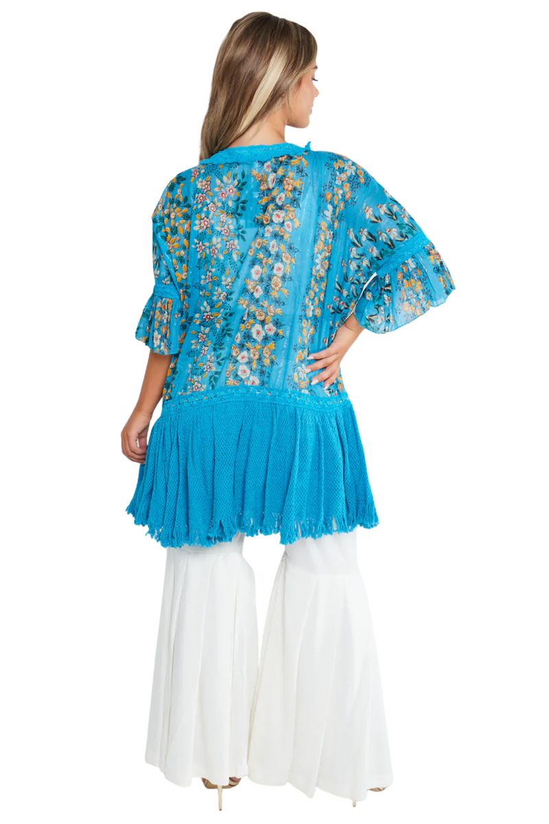 Midi blue floral dress top