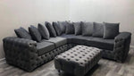 Ashton Chesterfield 5 Seater Corner Couch Grey Plush Velvet Sofa