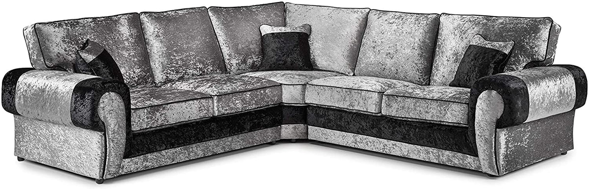 Milan Sofa Crushed Velvet Silver/Black Corner