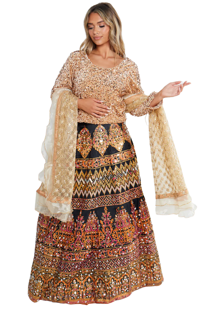 Black embellished lengha