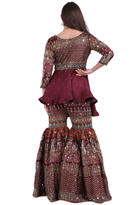 Plum  Mirror Work Gharara