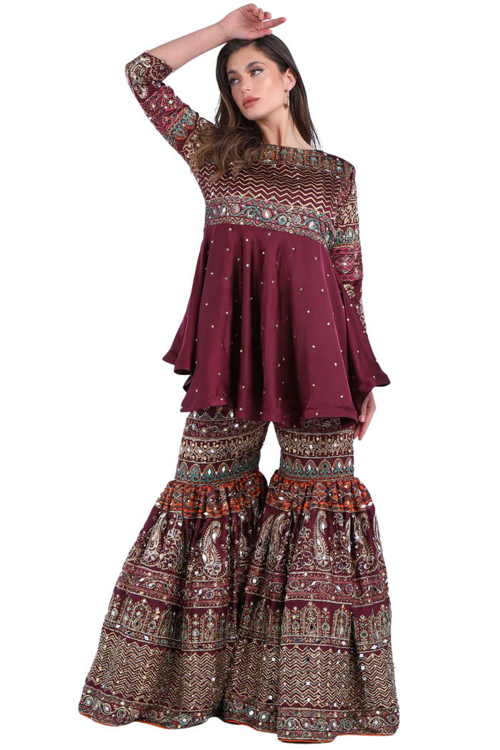 Plum  Mirror Work Gharara