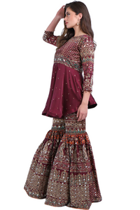 Plum  Mirror Work Gharara