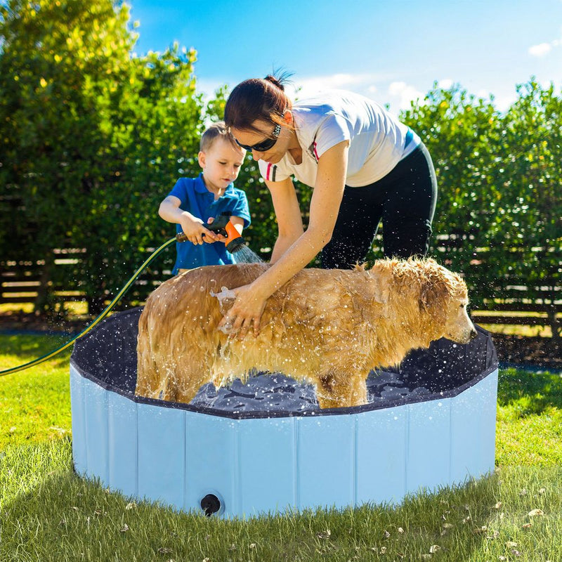 Portable Pet Paddling Pool Swimming Bath Cat Dog Puppy Foldable Blue 120cm
