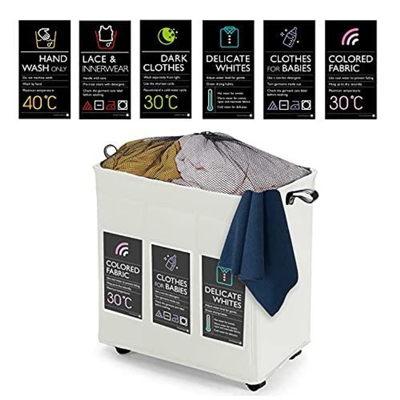 KNIGHT 3 Section Laundry Storage Basket 120L Collapsible on Wheels Mesh Cover