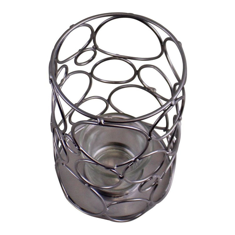 Small Silver Metal Abstract Design Candle Holder