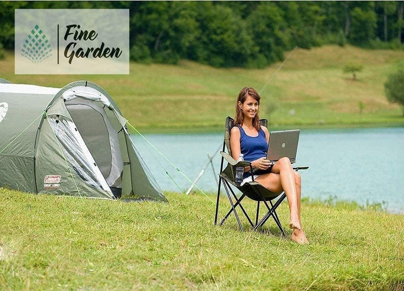 Fine Garden Green Folding Camping Chair, Lightweight,Fishing Beach With Cup Holder