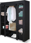 Knight Triple Canvas Portable Large Free Standing Wardrobe Shelving Clothes Storage with Hanging Rail and Cubic Drawer (1pc Included) - L 150cm x W 45cm x H 175cm - Black