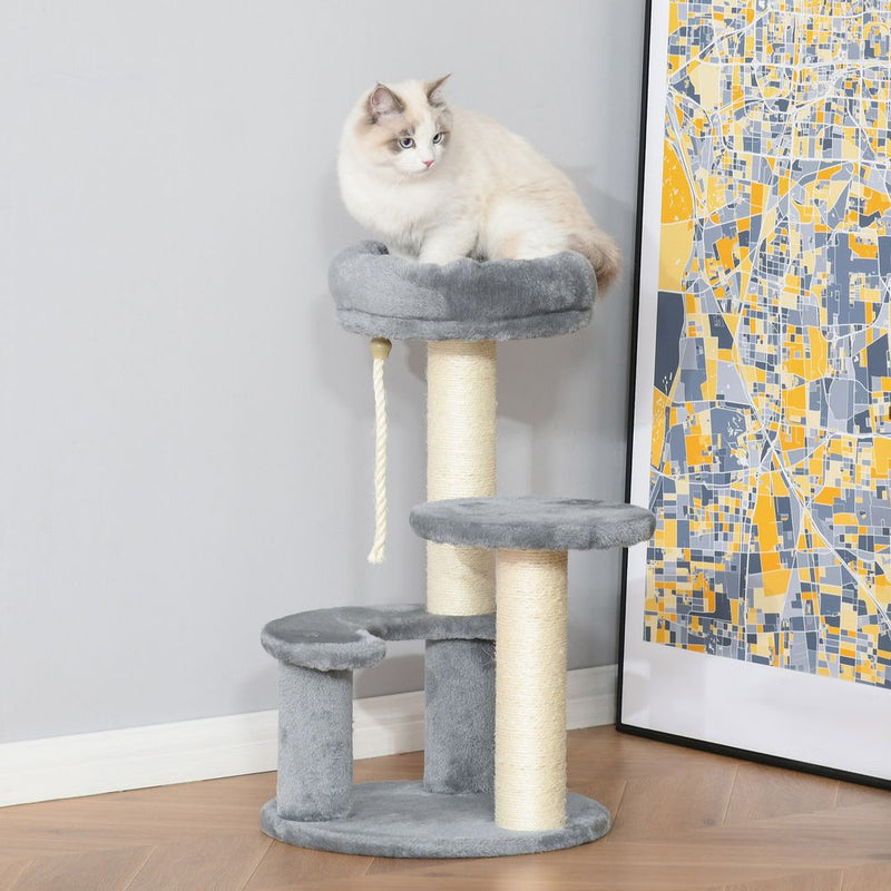 Cat Tree Scratcher Kitty Activity Play Center Post 2 Perch w/ Hanging Sisal Rope