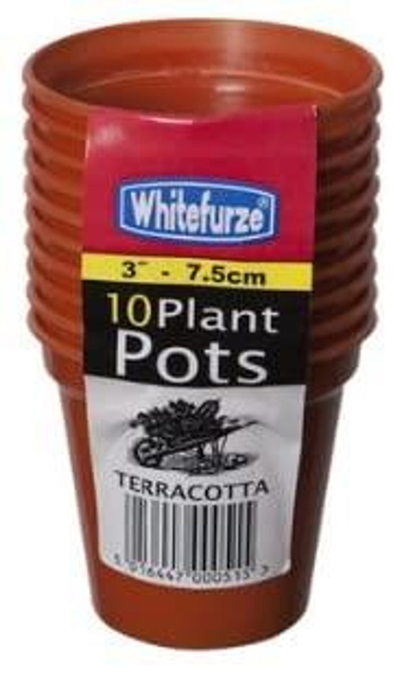 Whitefurze 7.5cm Garden Plant Pot Plastic Planter - Terracotta (Set of 10)