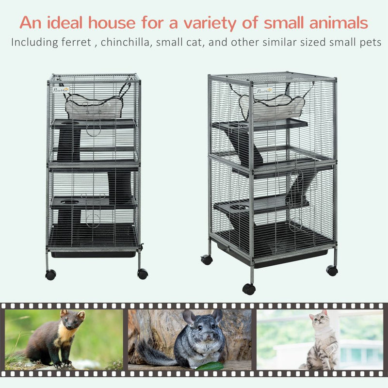 Rolling Small Animal Cage for Chinchillas Ferrets Kittens w/ Platform Ramp Tray