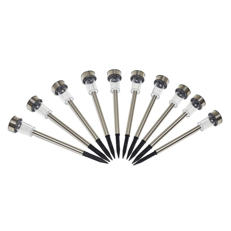 10 X Stainless Steel Solar Powered Garden Outdoor Stick Post LED Lights