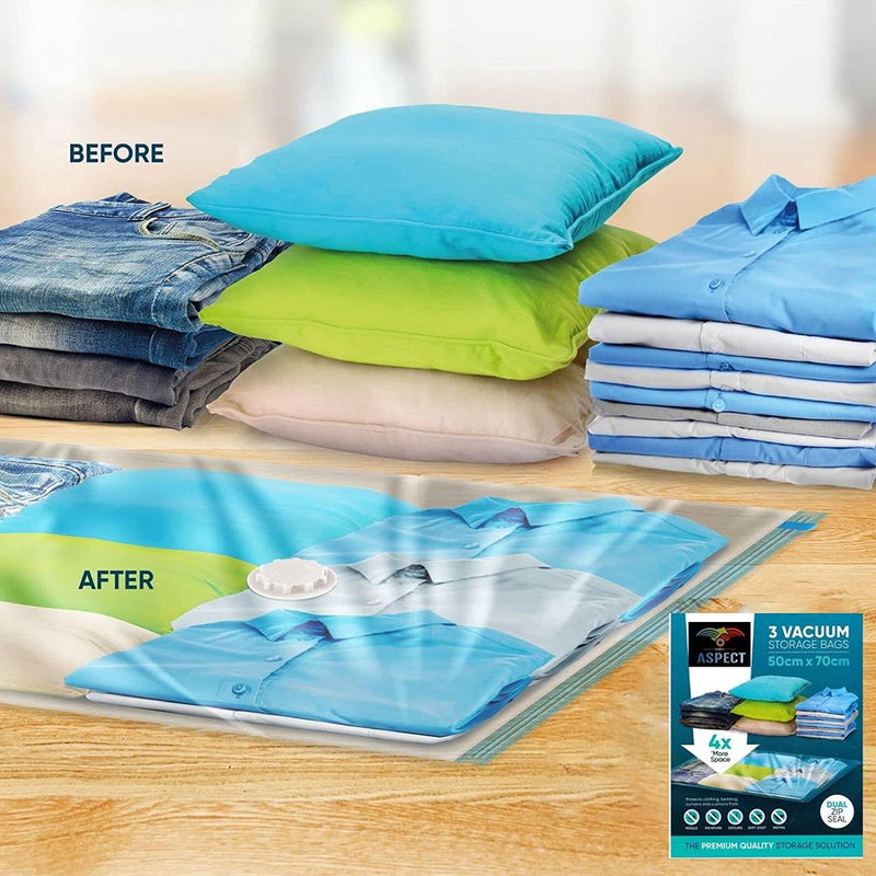Aspect Vacuum Storage Bags Best Sealer for Clothes, Duvets, Bedding, Pillows, Blankets, Curtains-3pk