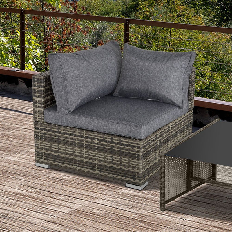 PE Rattan Wicker Corner Sofa Garden Furniture Single Sofa Chair w/ Cushions