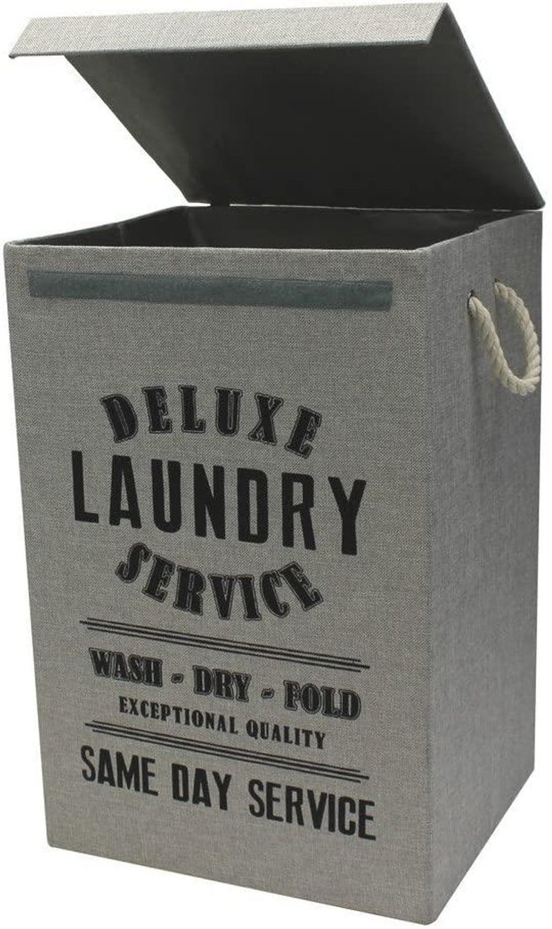 JVL Deluxe 85 Litre Foldable Fabric Clothes Laundry Hamper Bin with Rope Handles, Light Grey