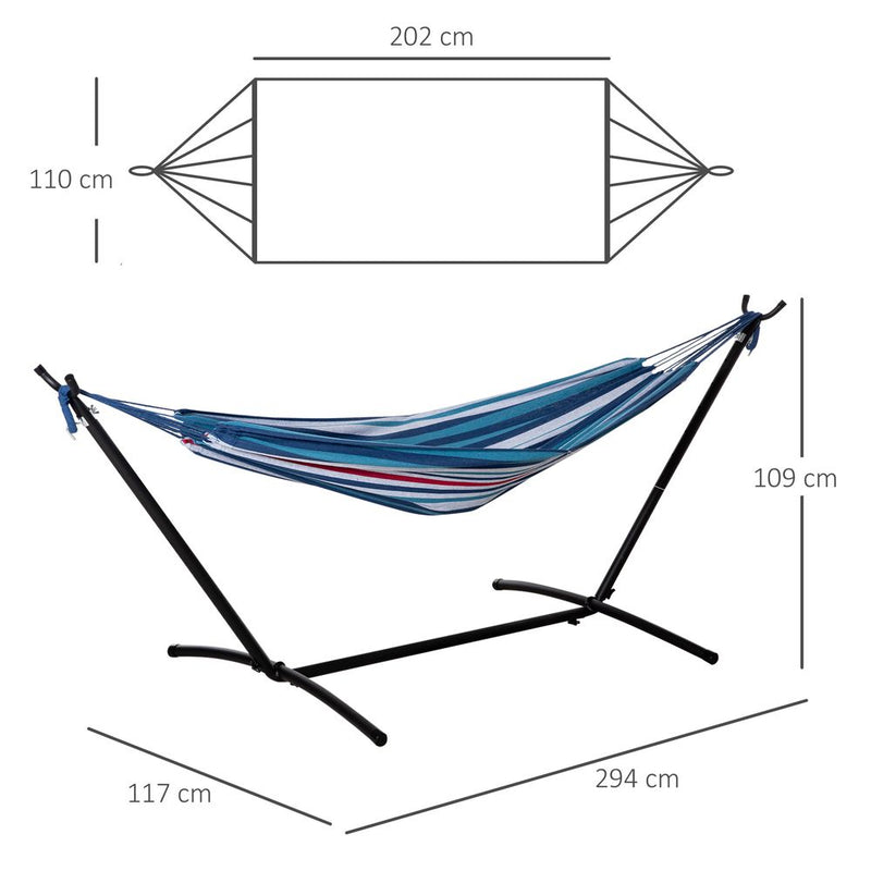 294 x 117cm Hammock with Metal Stand Portable Carrying Bag 120kg White Stripe