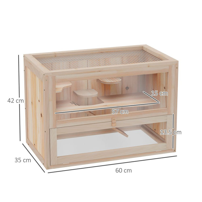 Wooden Hamster Cage Mice Rodents Hutch Small Animals 2 Levels 60x35x42cm