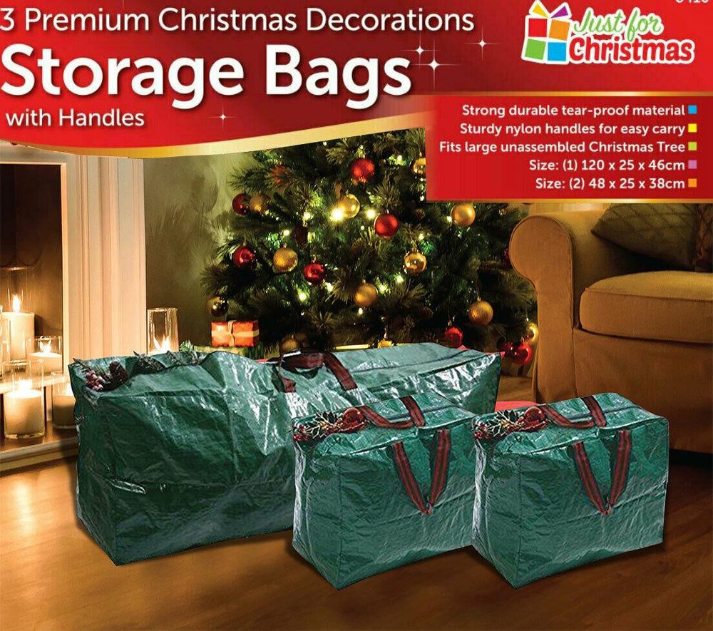 3X Christmas Storage Zip Bags Tree, Decorations, Light With Handles - 1xL, 2xS