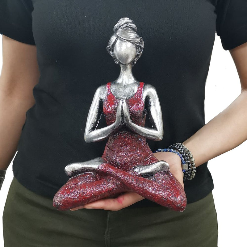 YogaL-06 - Yoga Lady Figure -  Silver & Bordeaux 24cm