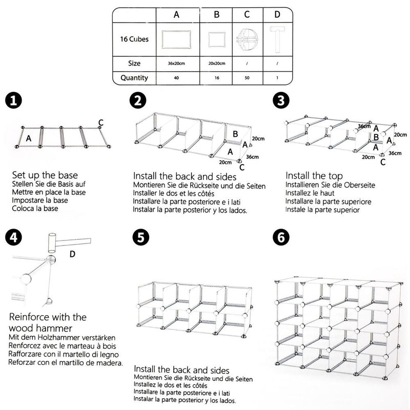 Interlocking 16 Section Multi-Purpose Cube Shoe Rack Organiser