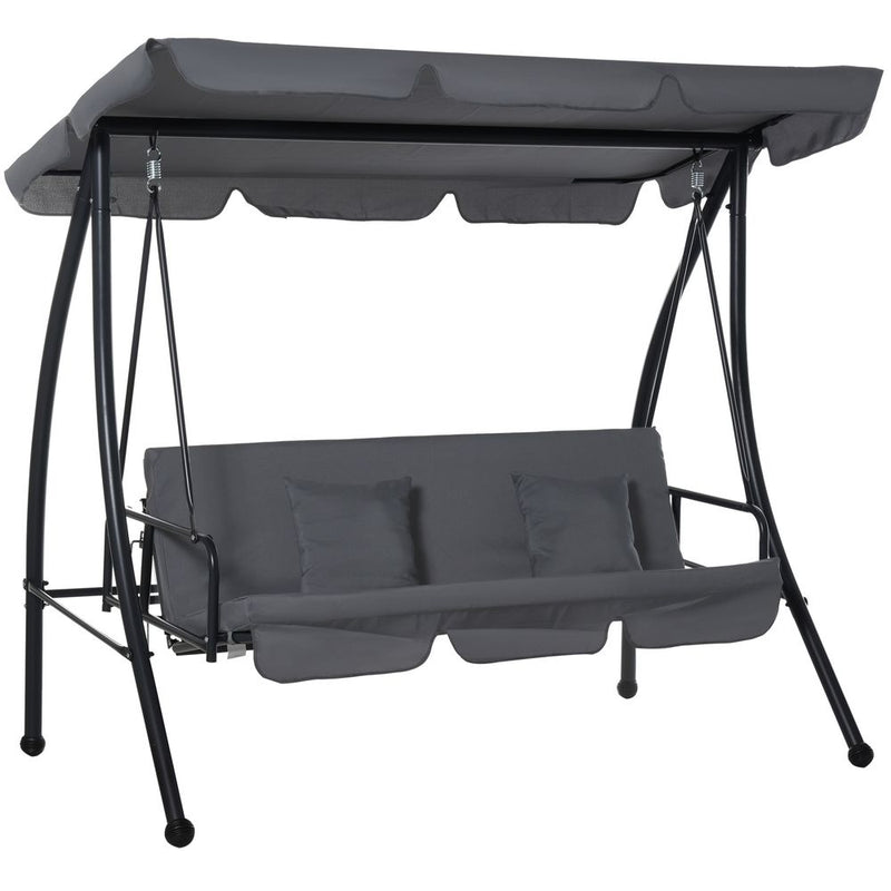 2-in-1 Patio Swing Chair Lounger 3 Seater Hammock Bed Dark Grey Cushion