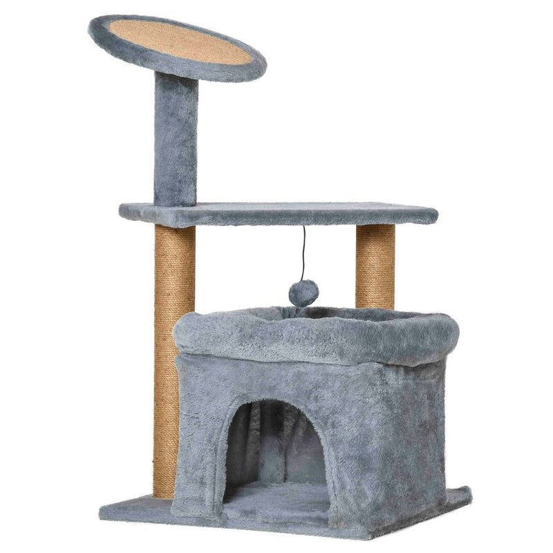 Cat Tree Tower w/ Scratching Posts Pad Condo Perch Bed Ball Kitten Toy Grey