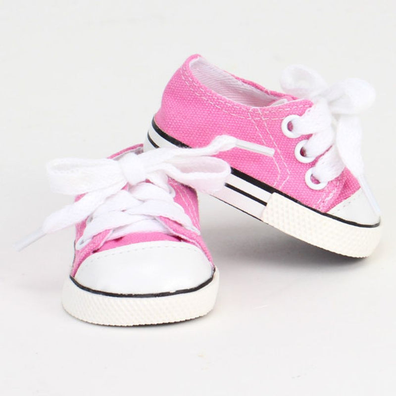 18" Baby Doll Shoes with Laces, Pink Doll Canvas Trainers 46cm