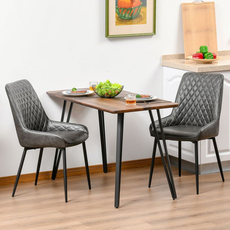 Retro Dining Chair Set of 2, PU Leather Upholstered Side Chairs