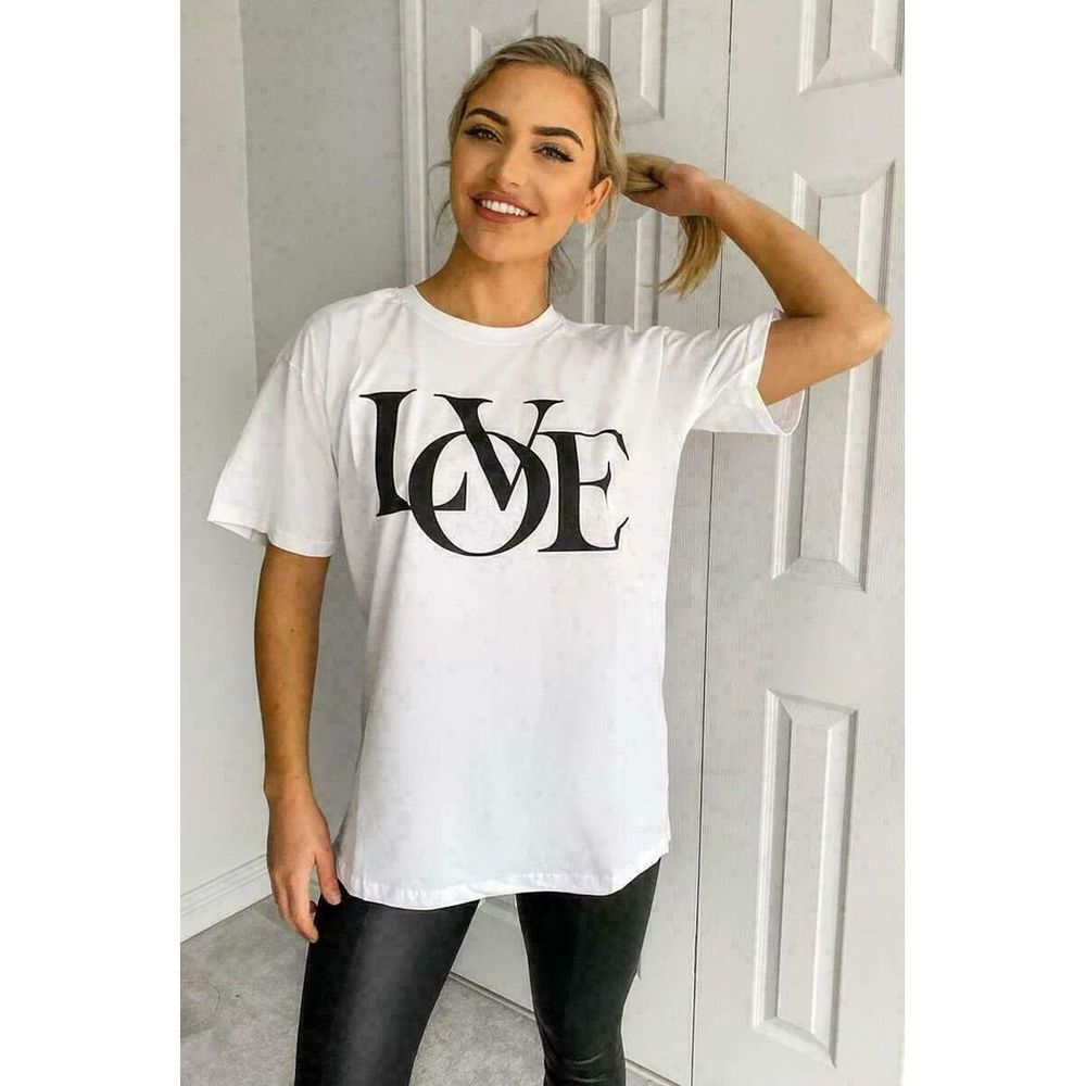 Love Print Slogan Oversized T-shirt