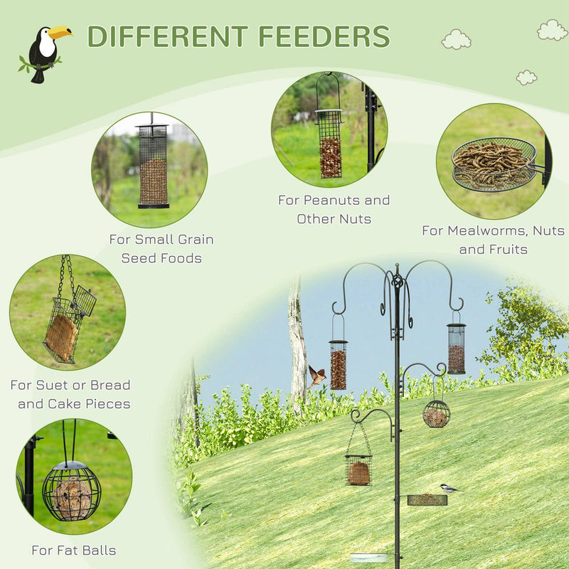Bird Feeding Station Kit Wild Bird Feeder Pole w/ 6 Hooks 4 Hanging Feeders
