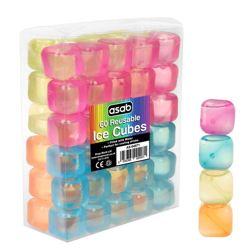 60 Reusable Multi Coloured Ice Cubes Blocks for Cocktails Freezing