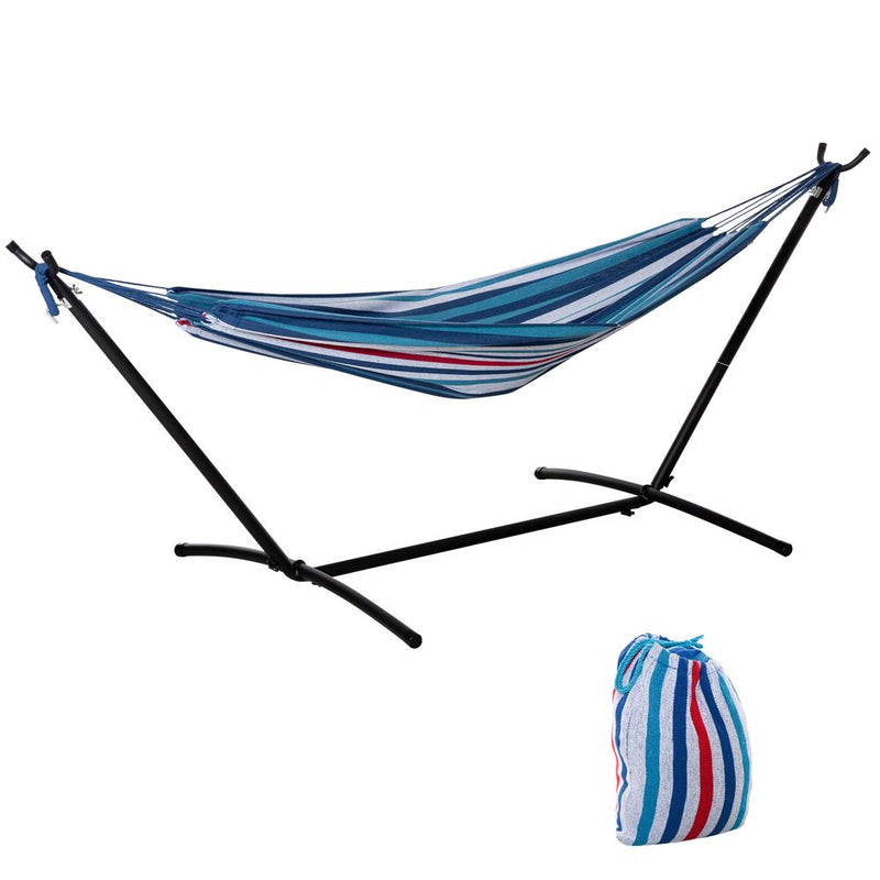 294 x 117cm Hammock with Metal Stand Portable Carrying Bag 120kg White Stripe