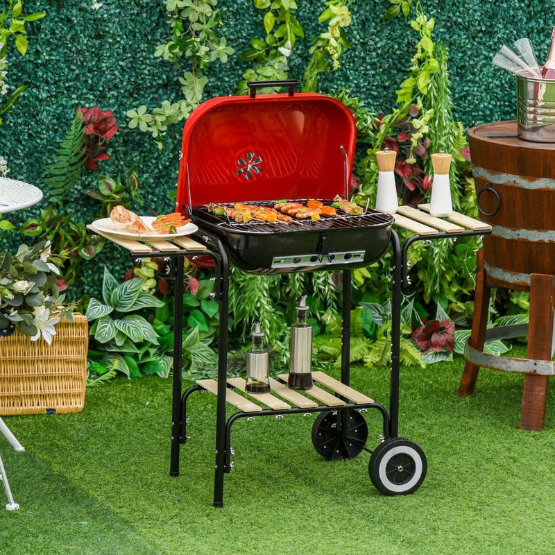 Charcoal Steel Grill Portable BBQ Camping Picnic Garden Party w/ Wheels