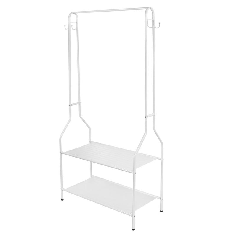 Clothes Rail With Two Shelves in White Powder Coating
