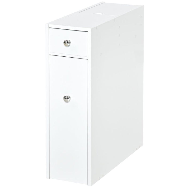 Slim Floor Cabinet Narrow Wooden Storage with Drawers Bathroom White HOMCOM