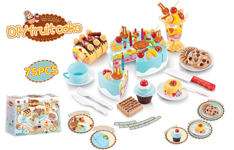 SOKA 75pc Birthday Cream Cake Kids Childrens Pretend Play Party Cake Set