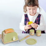 Wooden Toaster Toy Play Kitchen Accessories 11 pcs Green TK-W00006
