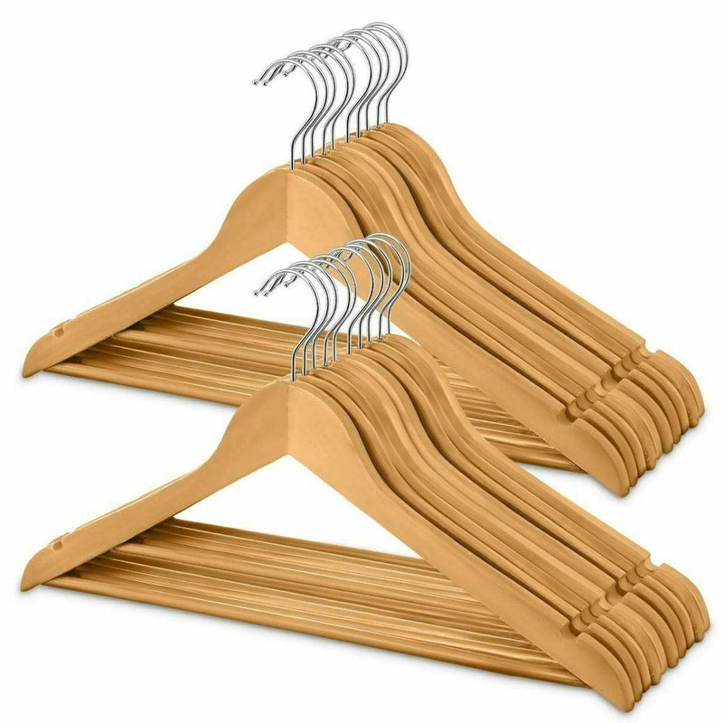 20 Lightweight Natural Coat Wooden Hangers Suit Garment Clothes