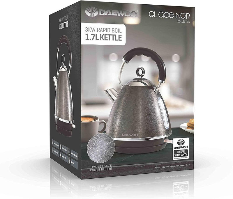 Daewoo Glace Noir 1.7L Pyramid Sparkling Kettle Removable Limescale Filter