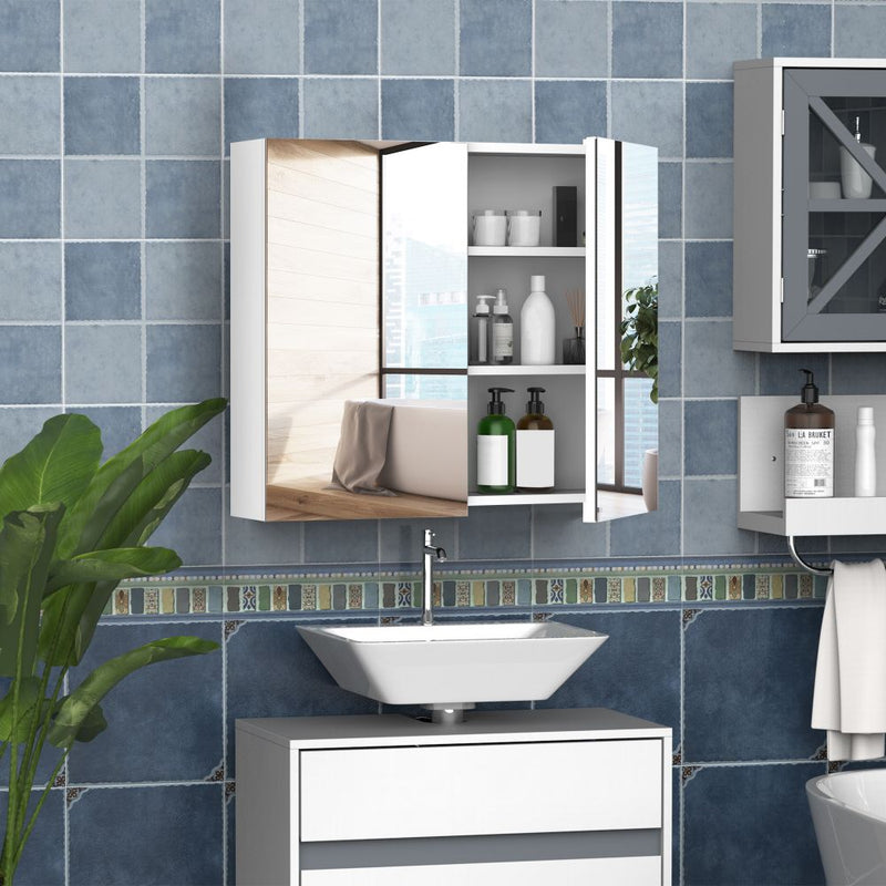 Wall Mounted Bathroom Mirror Storage Cabinet w/ Door Adjustable Shelf HOMCOM