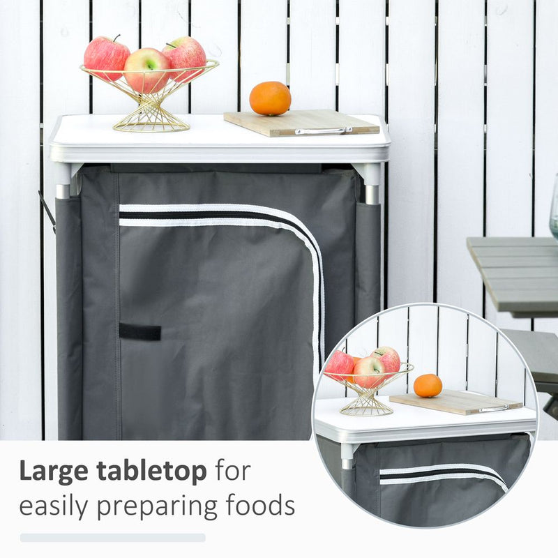 Outdoor 3-shelf Camping Cupboard Kitchen Station Cook Table Grey Outsunny
